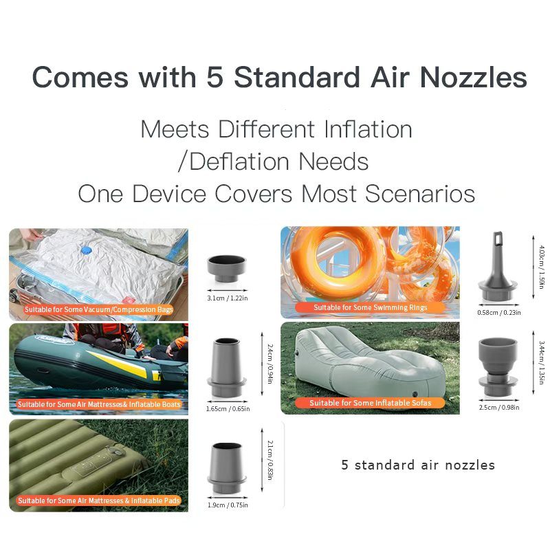Portable air pump with 5 nozzles for inflatables